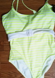 One peice yellow and white striped bathingsuit